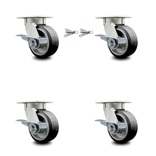 Service Caster 5 Inch Kingpinless Rubber on Aluminum Wheel Caster Brakes 2 Swivel Locks, 4PK SCC-KP30S520-RAR-SLB-BSL-2-SLB-2 - main